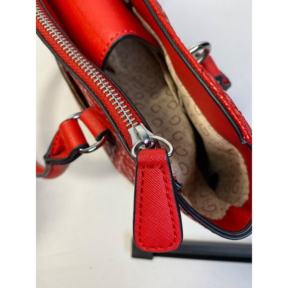 GUESS Red Logo Embossed Tote Bag Purse - Picture 5 of 10